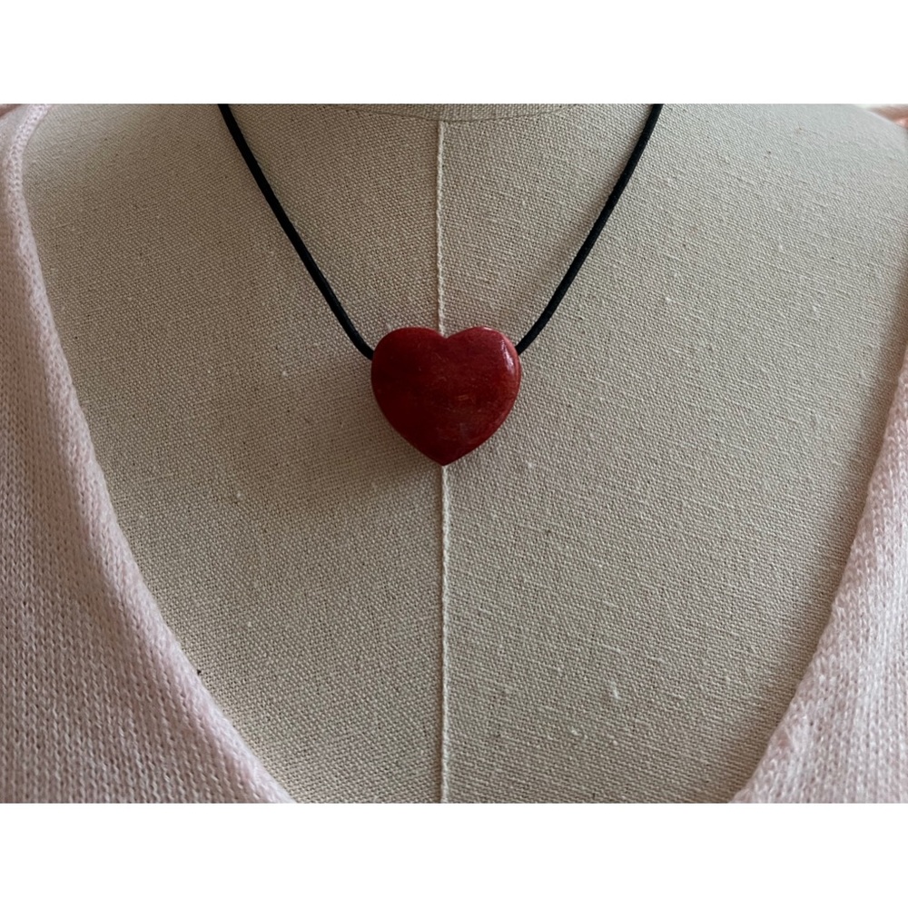 Leather and stone heart necklace